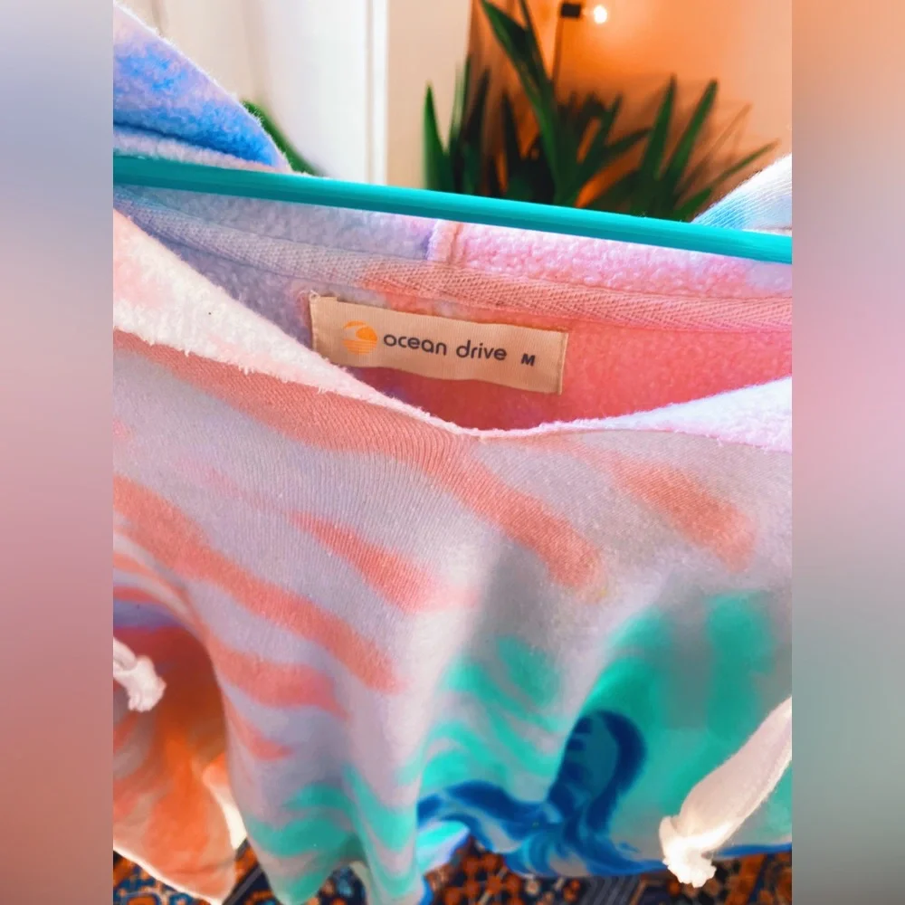 Ocean Drive// Pastel Oversized Tie Dye Drawstring White Hoodie π« - Picture 5 of 8